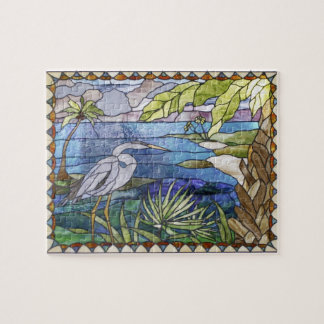 Puzzle en verre souillé de héron