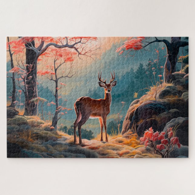 Puzzle Enchanter la conception de la forêt de cerfs d'aut (Horizontal)