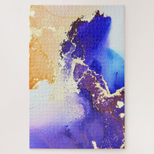 Puzzle Encre d'alcool Abstraite Royal Blue Citrus laiton
