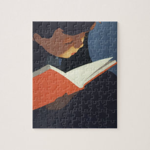 Puzzle Enfant de style rétro lisant un livre de la biblio
