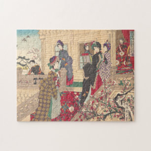 Puzzle Enfants jouant dans la neige sous des pruniers