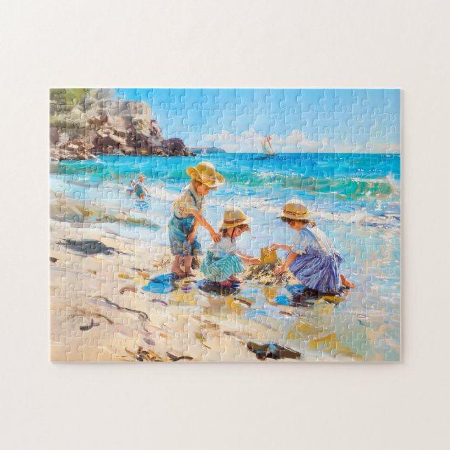 Puzzle Enfants jouant sur la plage - Art impressionniste (Horizontal)