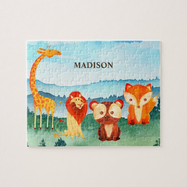 Puzzle Enfants Safari Animaux Green Blue Forest Mignonne (Horizontal)
