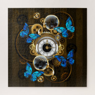 Puzzle Engrenages à vapeur et papillons bleus