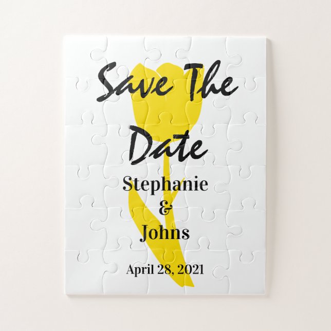 Puzzle Enregistrer la date Floral Yellow Tulips personnal (Vertical)