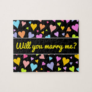 Puzzle Épouse-moi ? + Amusant, Amoureux, Motif Coeurs col