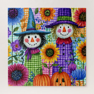 Puzzle Épouvantails et citrouilles, Halloween,