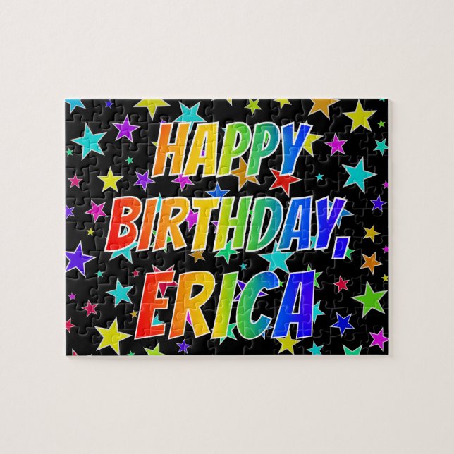 Puzzle "ERICA" Prénom, Amusant "HEUREUX ANNIVERSAIRE" (Horizontal)