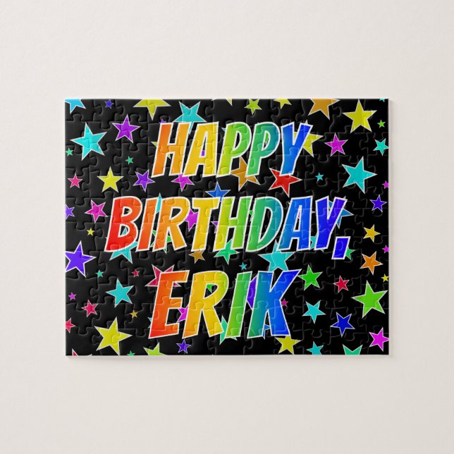 Puzzle "ERIK" Prénom, amusant "HEUREUX ANNIVERSAIRE" (Horizontal)
