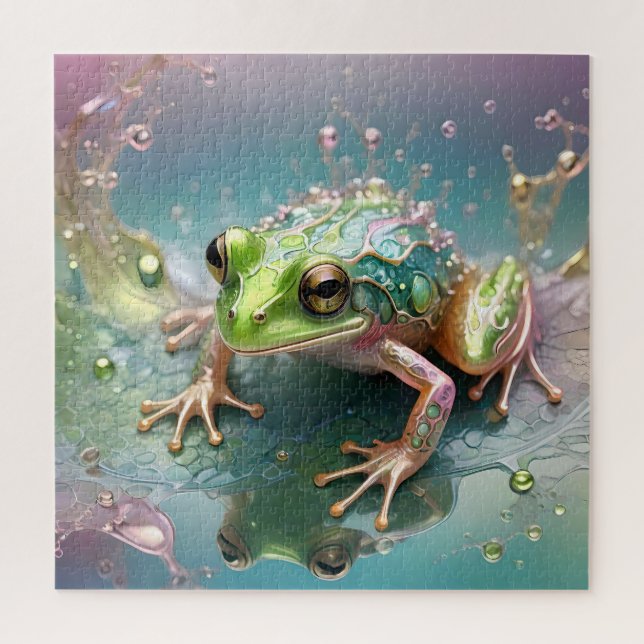 Puzzle "Essence d'émeraude : Grenouille verte en art frac (Vertical)