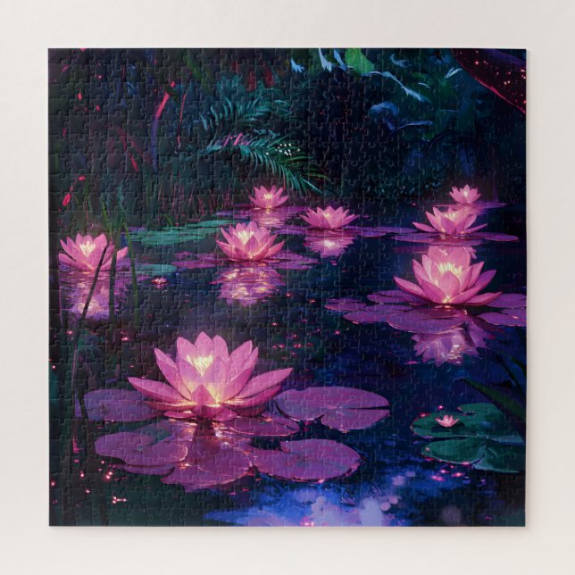 Puzzle Étang de lotus rose Zen minuit (Vertical)