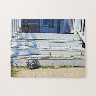 Puzzle Étapes patinées du porche avant avec Violettes vio