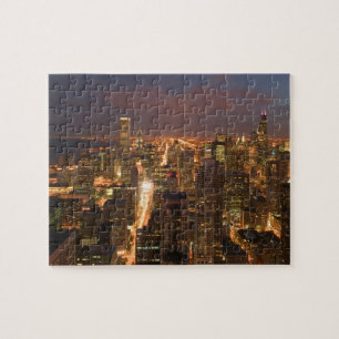 Puzzle États-Unis, Illinois, Chicago: Vue en soirée de 