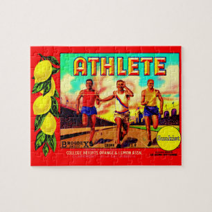 Puzzle étiquette de caisse de fruits des années 1930 Athl