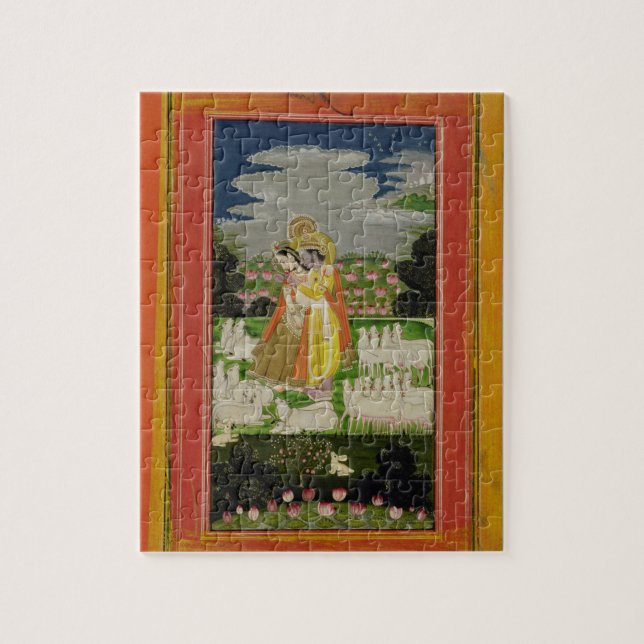 Puzzle Étreinte de Radha et de Krishna dans un landscap (Vertical)