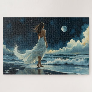 Puzzle Évasion au bord de la mer sous la Lune   Art côtie