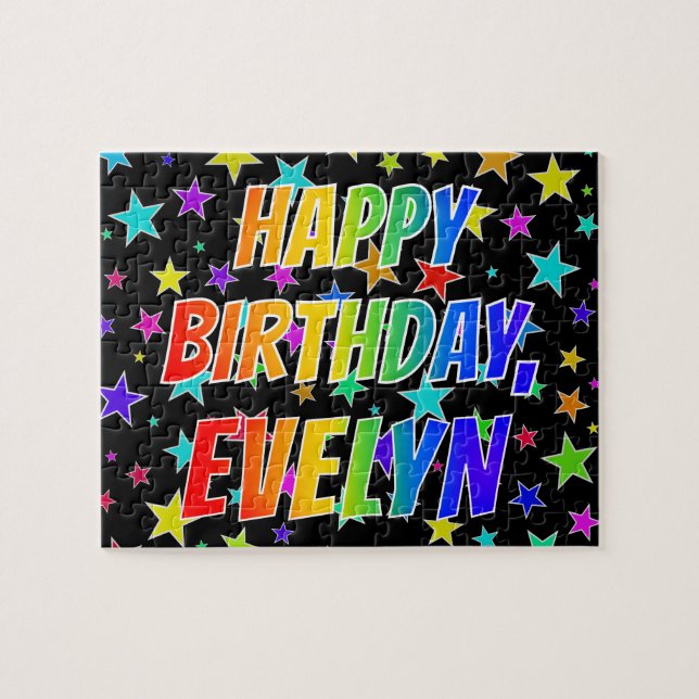 Puzzle "EVELYN" Prénom, Amusant "HEUREUX ANNIVERSAIRE" (Horizontal)