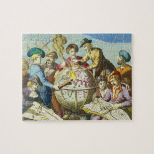 Puzzle Explorateurs vintage avec carte du globe antique, 