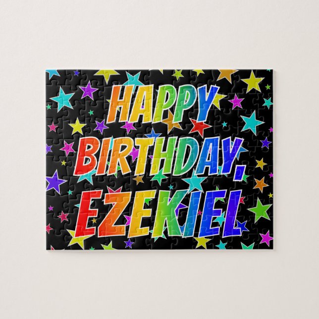 Puzzle "EZEKIEL" Prénom, Amusant "HEUREUX ANNIVERSAIRE" (Horizontal)