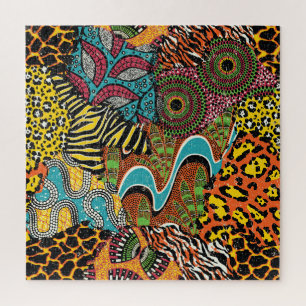Puzzle Fabric africain : Patchwork d'animaux sauvages.