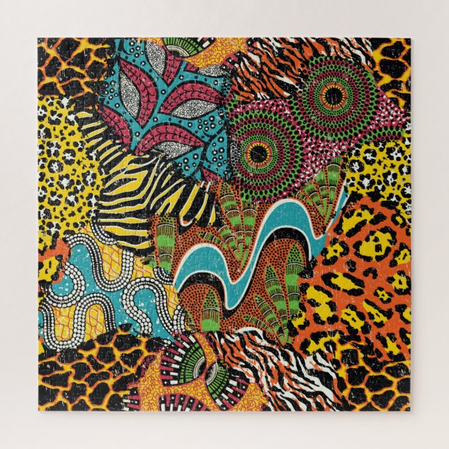 Puzzle Fabric africain : Patchwork d'animaux sauvages. (Vertical)