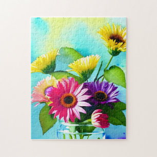 Puzzle Facteur Wow. Vase et Fleurs. Couleurs vives