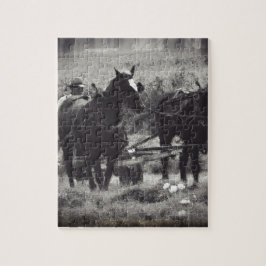 Puzzle Faire du foin avec les chevaux Noir et Blanc