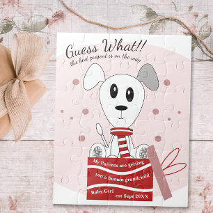 Puzzle Faire-part de grossesse de bébé fille chien (rouge