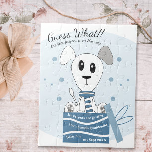 Puzzle Faire-part de grossesse de bébé garçon chien (bleu