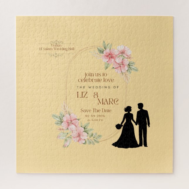 Puzzle Faire-part de mariage floral élégant (Vertical)