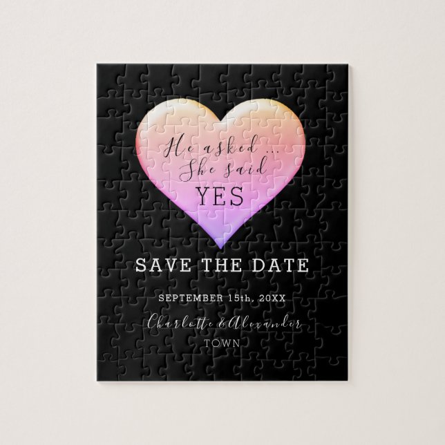 Puzzle Faire-part de mariage noir "Save The Date" (Vertical)
