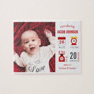 Puzzle Faire-part de naissance photo moderne Red Infograp