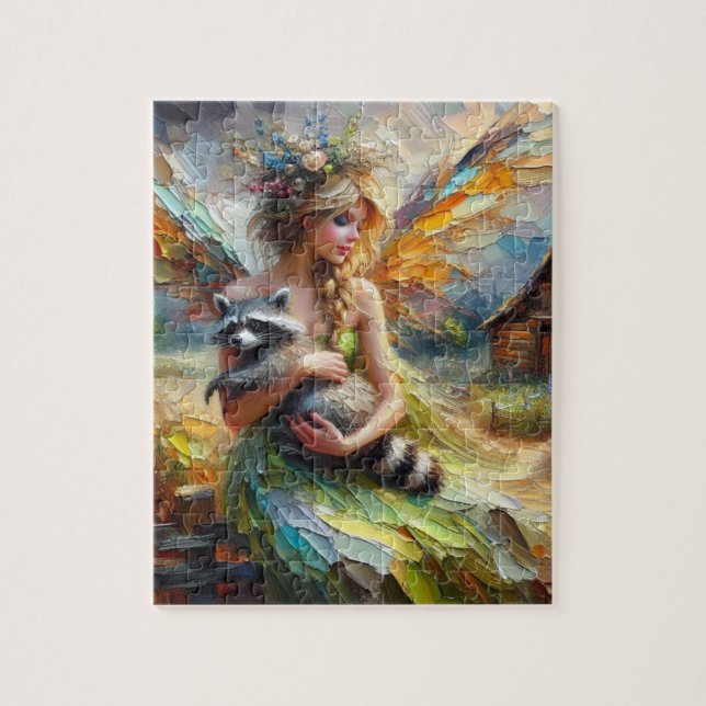 Puzzle Fairy and her Pet Raccoon (Vertical)