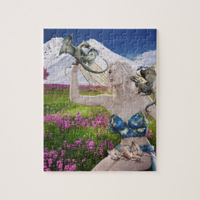 Puzzle Fairy Elf and Baby Dragons Mignonne Paysage (Vertical)