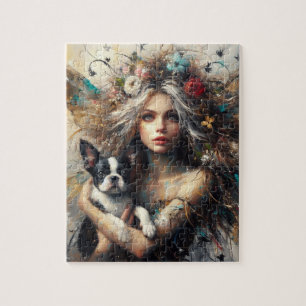 Puzzle Fairy Holding a mignon Boston Terrier Chiot