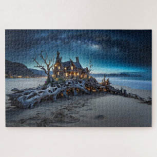 Puzzle Fairy House sur le bois de chauffe sous les étoile