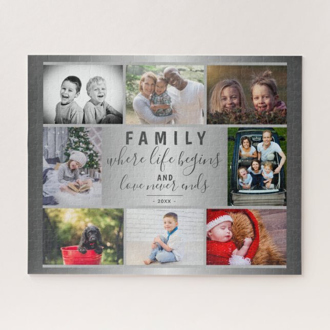 Puzzle Famille 8 Photo Collage argent dire script tendanc (Horizontal)