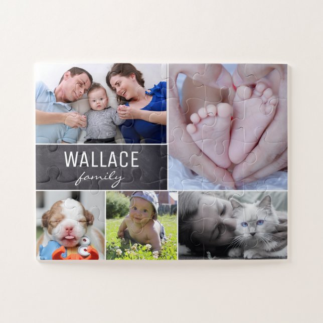 Puzzle Famille Collage photos nom de famille personnalisé (Horizontal)