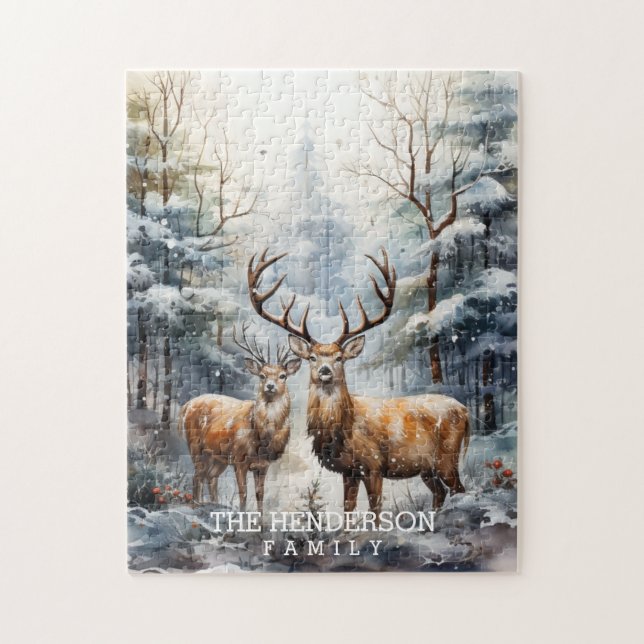 Puzzle Famille de cerfs de la forêt d'hiver (Vertical)