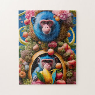 Puzzle Famille de singes en bleu