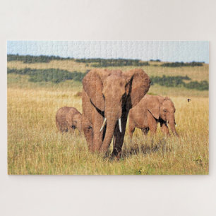 Puzzle Famille d'éléphants dans les buissons