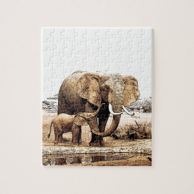 Puzzle Famille des éléphants (Vertical)