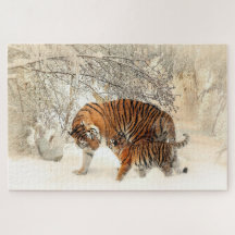 Famille Tiger dans le paysage hivernal Jigsaw Puzz