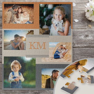 Puzzle Family 6 Photo Collage Monogrammed Initials