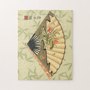 Puzzle Fan de geisha avec le feuille et l'impression