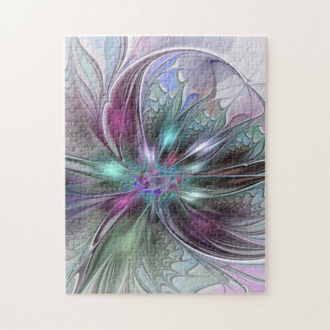 Puzzle Fantaisie Abstraite Moderne Fleur Fractale Colorée (Vertical)