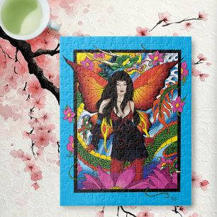Puzzle Fantastique Dragon Fée Gothique Bleu Mystique
