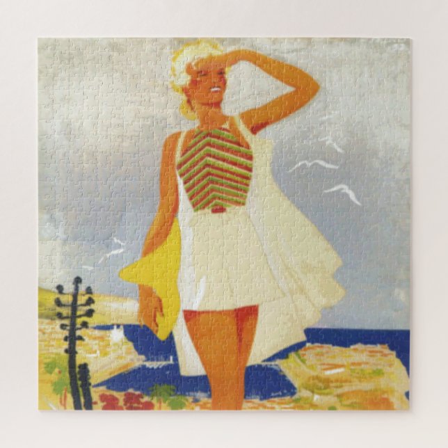 Puzzle Fashion Girl Monte Carlo Beach Travel Art (Vertical)