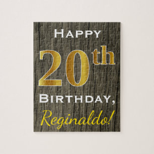 Puzzle Faux Wood, Faux Gold 20e anniversaire + Nom person