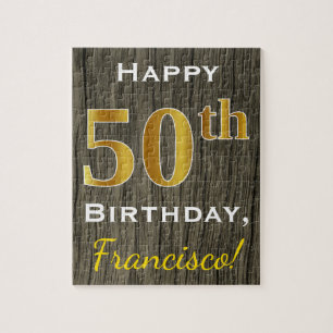 Puzzle Faux Wood, Faux Gold 50e anniversaire + Nom person
